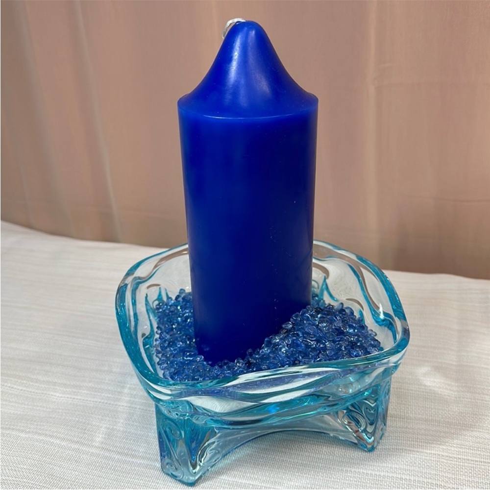 Fragrant  Cobalt  Blue 3 x 8” Pilar Candle
